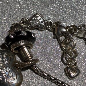 Silver Charm Bracelet with Black and White Accents